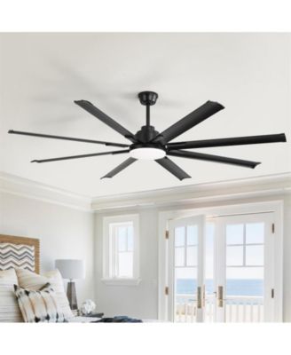 72-inch Modern Matte Black 8-Blade Ceiling Fan Light with Intelligent Remote Control, Supporting Voice and APP Timing Functions