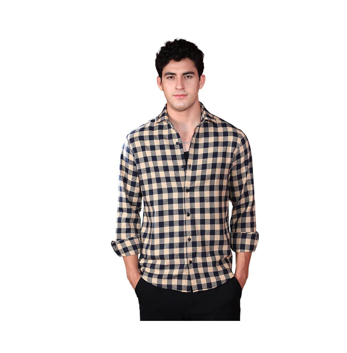 Campus Sutra Men's Buff Beige Buffalo Relaxed Shirt