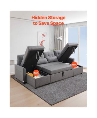 U-Shaped Convertible Sofa Bed with Chaise and Pull-Out Sleeper
