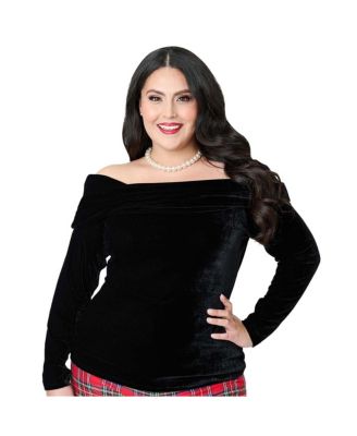 Plus Size Fold Shoulder Long Sleeve Knit Top