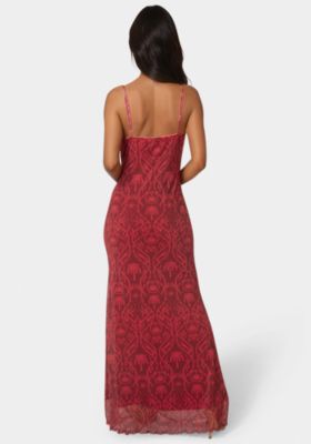 Women's Printed Mesh Cowl Gown