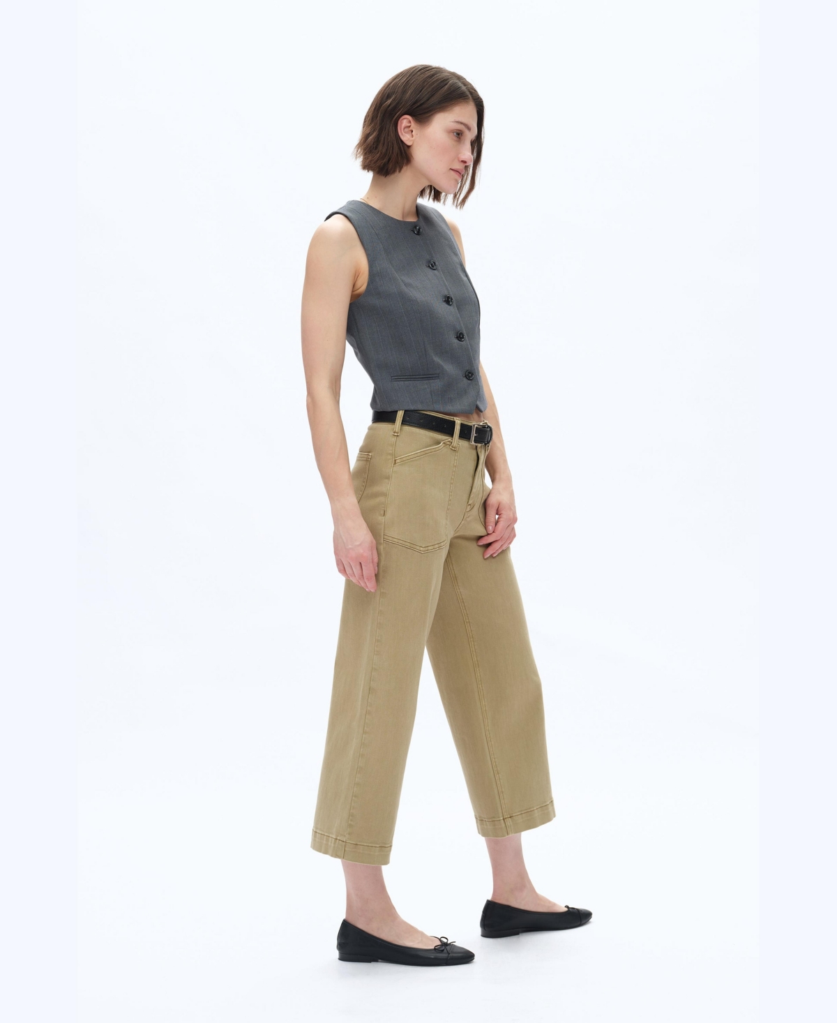 Bayeas Women's Mid-Rise Wide-Leg Patch-Pocket Capri Jeans