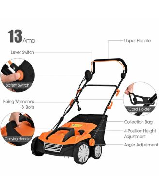 15 Inch 13 Amp Electric Scarifier with Collection Bag and Removable Blades