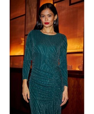 Women's Mesh Fitted Ruched Midi Dress