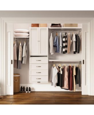 Solid Wood Reach-In Closet Organizer with 4 Shaker Style Drawers and Solid Wood Doors