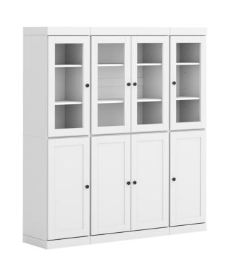 100% Solid Wood 65" Pantry China Cabinet with Clear Glass, Shaker Doors & Adjustable Shelves