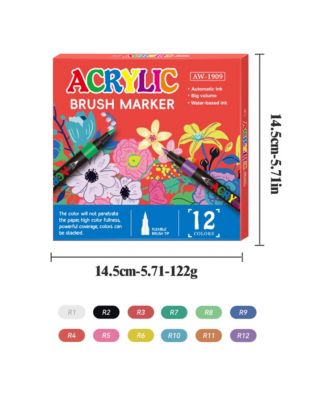 12 Vivid Colors Acrylic Paint Pens, Soft Brush Tips-Quick-Dry Professional Art Markers for Rock Painting, Canvas, Wood, Glass, Ceramic