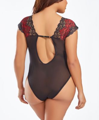 Plus Lace Mesh Panel Bodysuit Lingerie