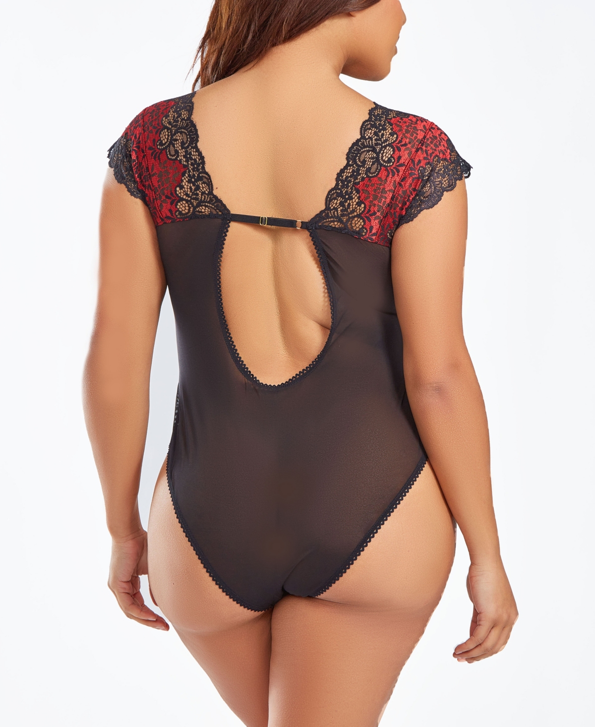 iCollection Plus Lace Mesh Panel Bodysuit Lingerie