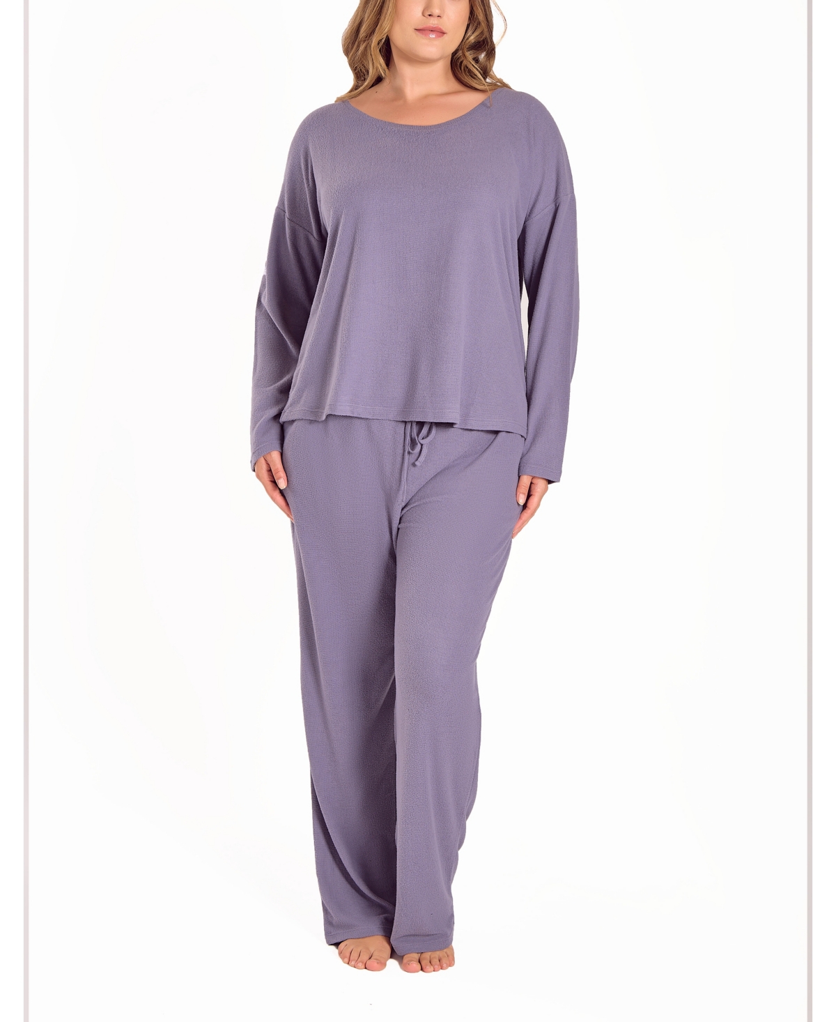 Icollection Plus Size Baby Waffle Stretch Knit Long-sleeve Pajama Set In Purple