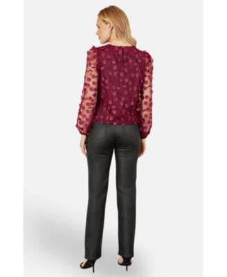 Women's Long Sleeve Sheer Floral Top