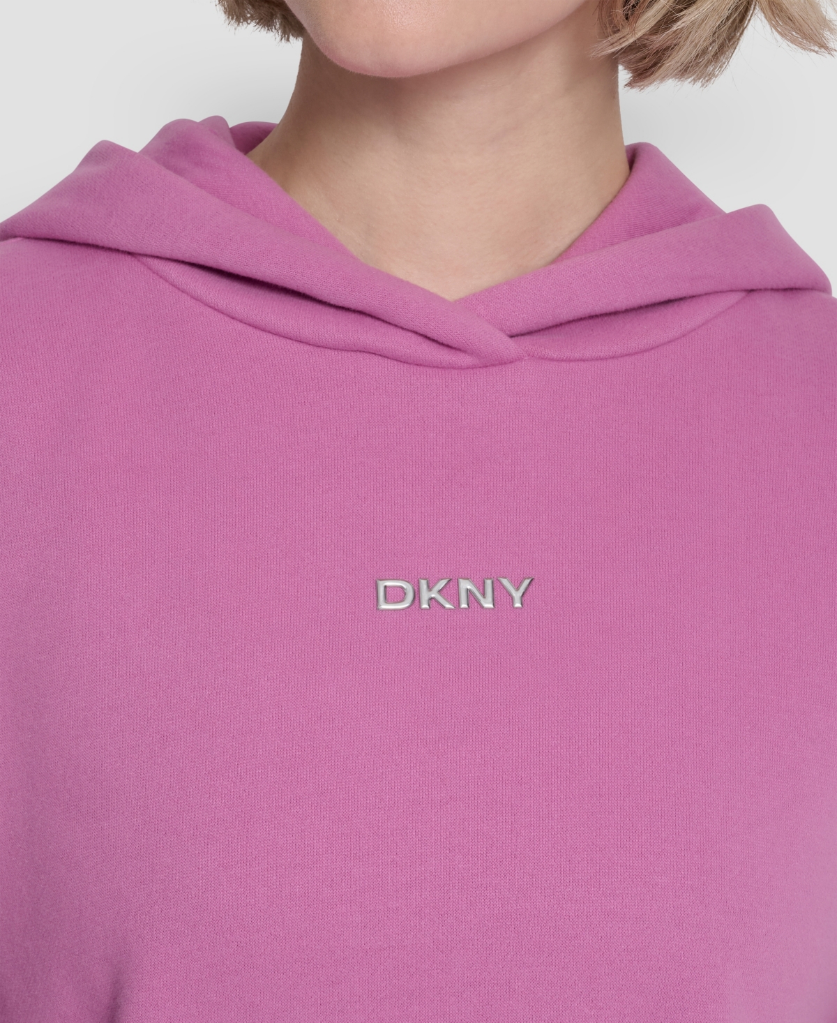 Dkny Women's Metallic Bubble Logo Drop Shoulder Pull-On Hoodie