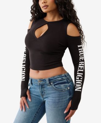 Women's Branded Rib Cut Out Top