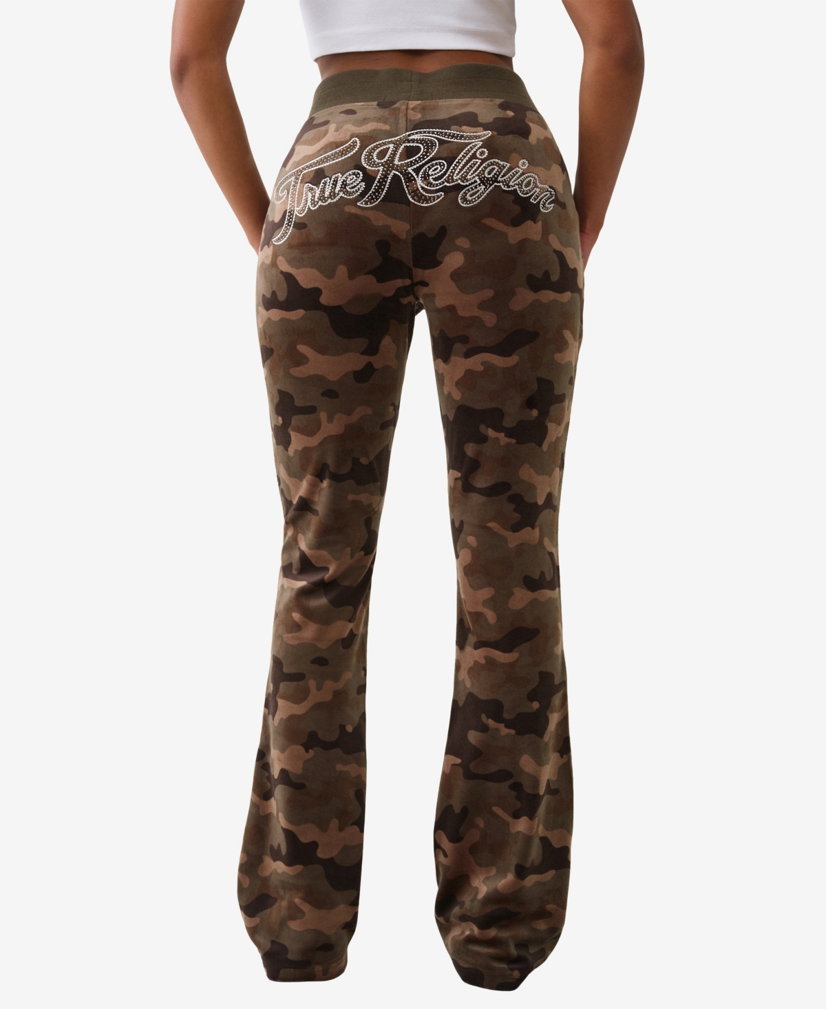 True Religion Women's Camo Velour Bootcut Pants
