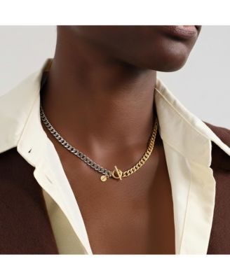 Two-Tone Stainless Steel Chain Necklace with Gold & Silver Links and Toggle Clasp