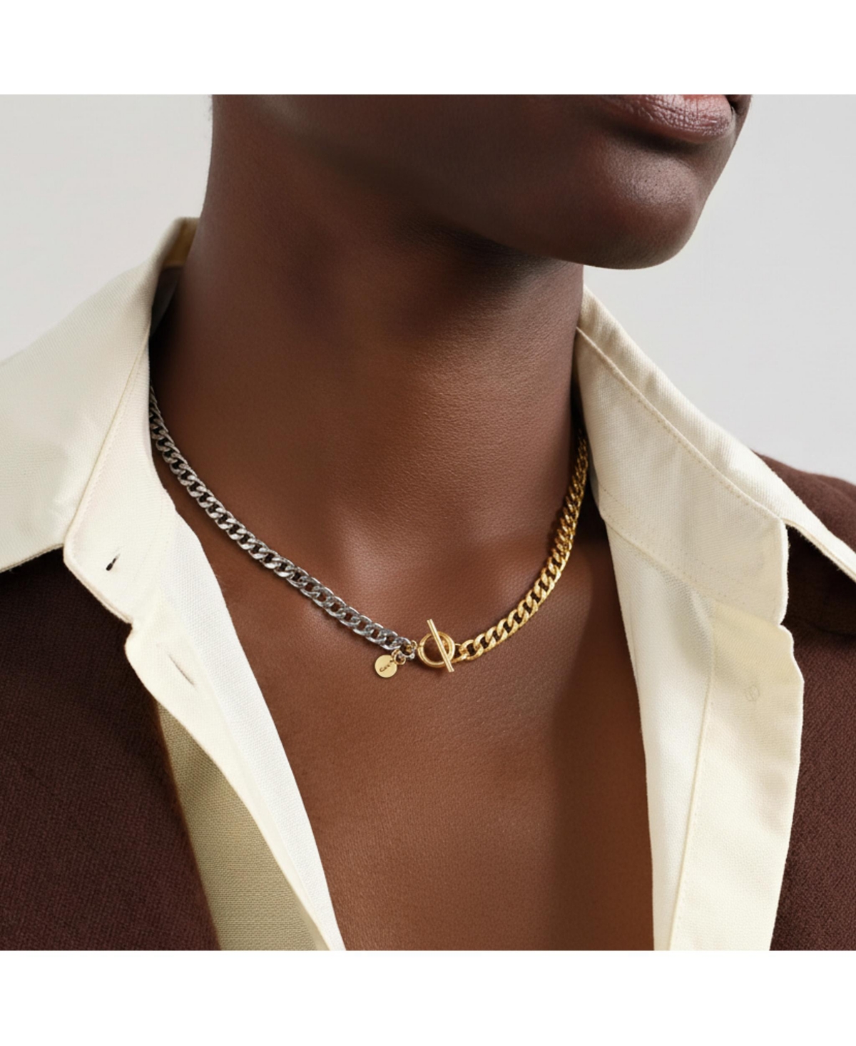 Joey Baby Silver Plated & Gold plated Brass Mixed Metal - Sake Necklace 17" For Unisex