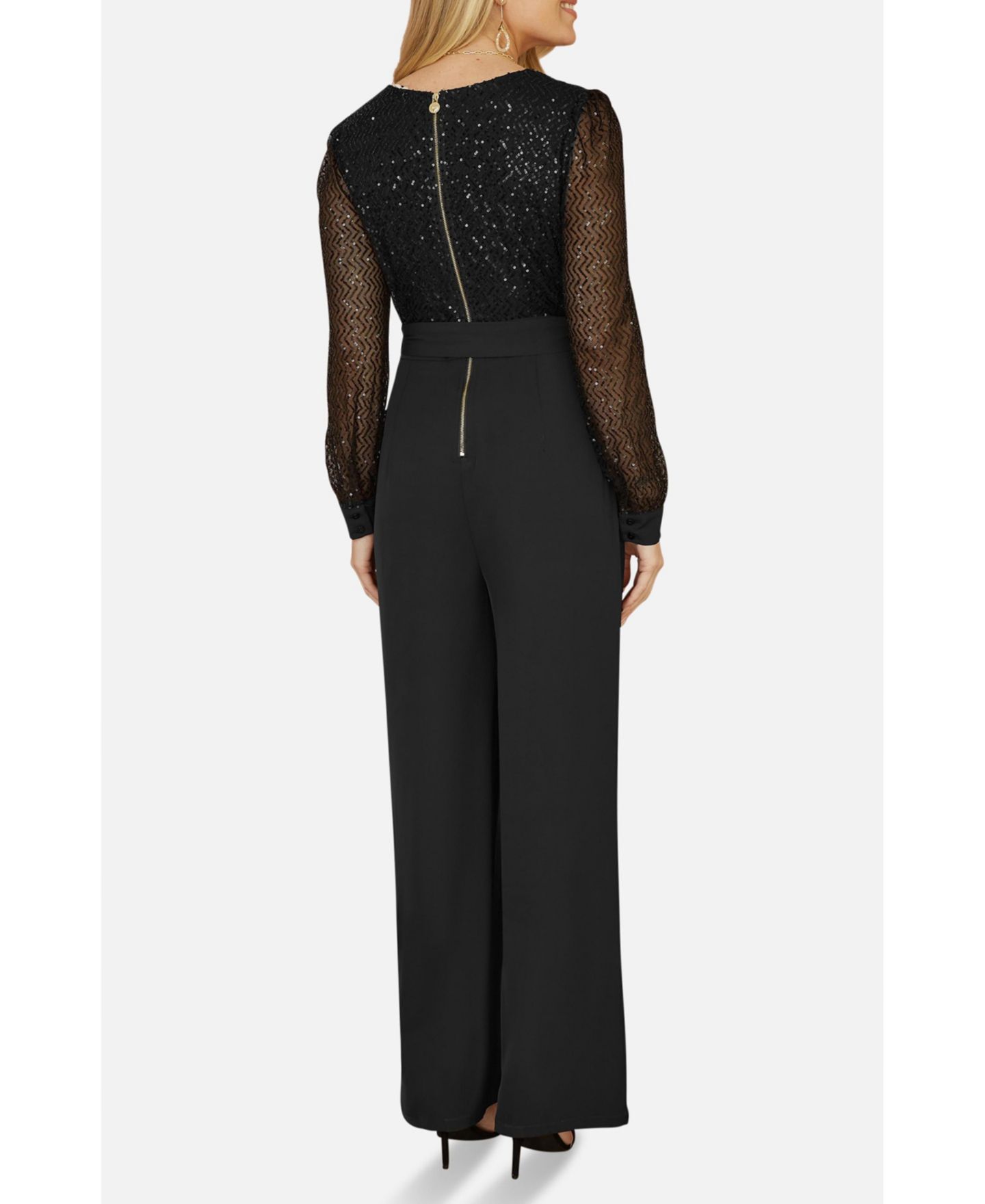 Женский комбинезон Yumi Sequin Wrap Over Jumpsuit, цвет: Чёрный — фото 8