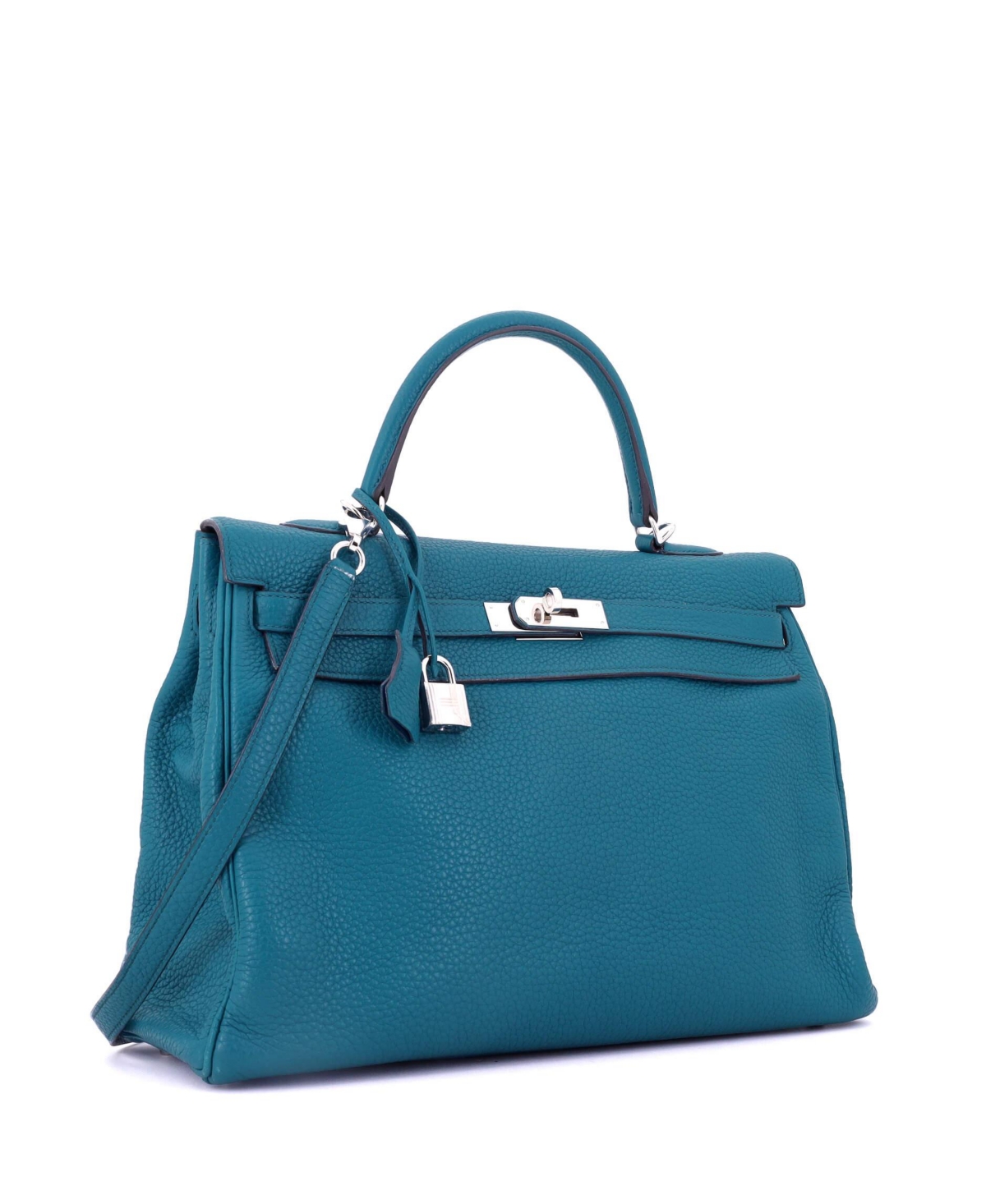 Pre-Owned Hermes Kelly 35 Handbag Blue Clemence with Palladium Hardware