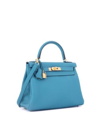 Kelly 28 Handbag Blue Togo with Gold Hardware