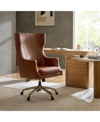 Heeg 47'' H Genuine Leather Swivel Adjustable Height Tilting Executive Chair with High Backrest