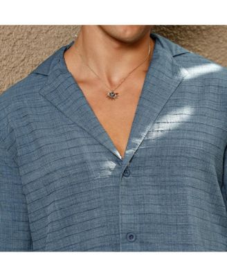 Men's Azure Blue Striped Cuban Shirt