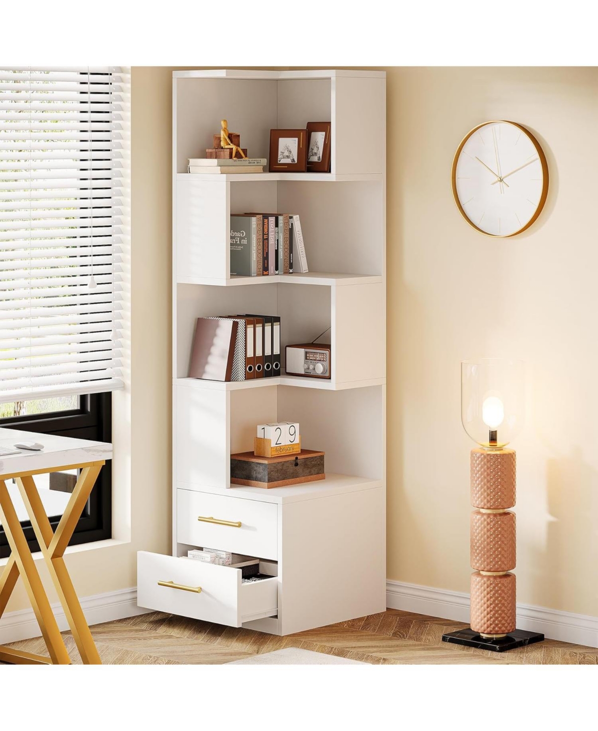 Tribesigns 5-Tier Kitchen Pantry with 2 Drawers, Kitchen Cabinet with Storage, White