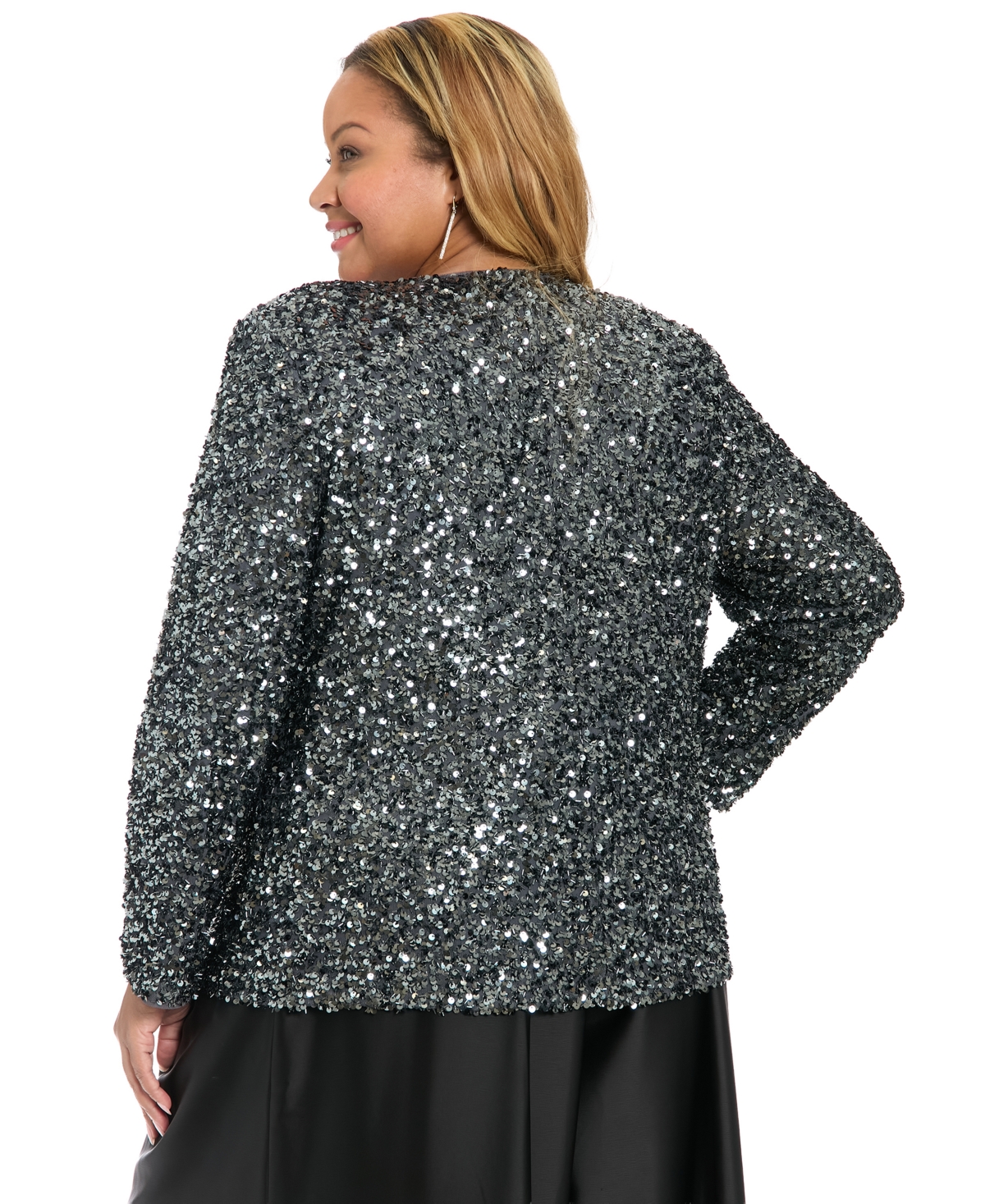 Muse Plus Size V-neck Sequin Long-sleeve Jacket In Multi