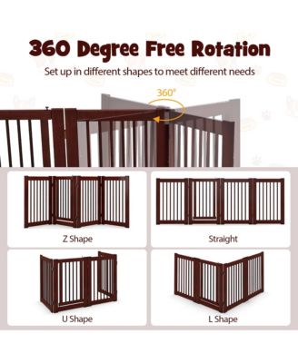 Freestanding Pet Gate 30'' Tall 4-Panel Wooden Dog Fence Solid Wood Foldable
