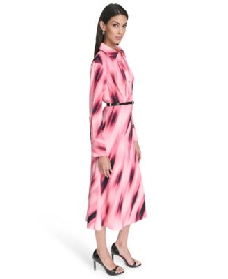 Women's Printed Collared Long-Sleeve Dress