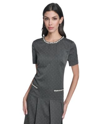 Petite Drop Waist Short-Sleeve Pleated Mini Dress