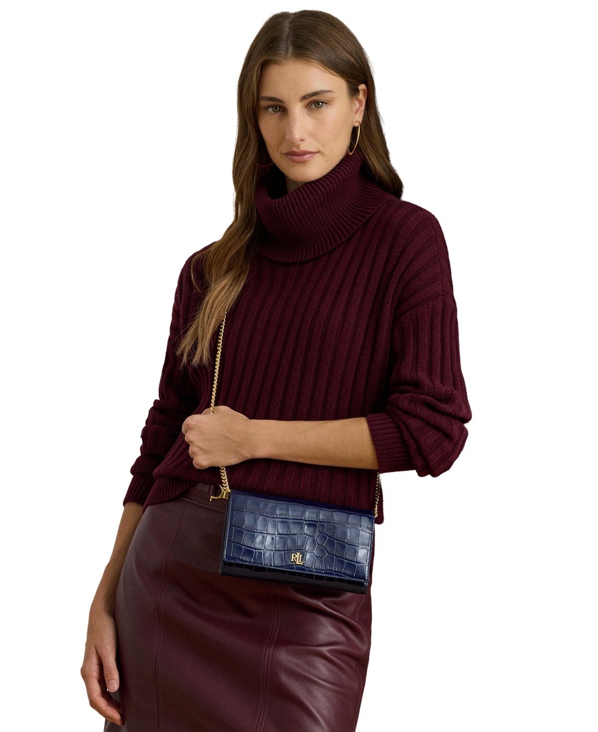 Lauren Ralph Adair Ii Medium Croc-Embossed Crossbody Wallet