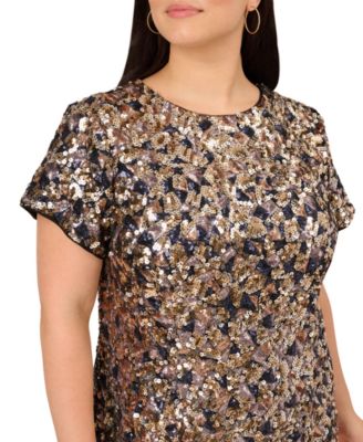 Plus Size Sequin Shirt Swing Short-Sleeve Dress