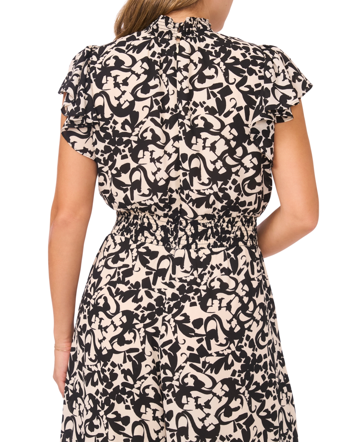 Msk Petite Printed Flutter Short-Sleeve Jumpsuit