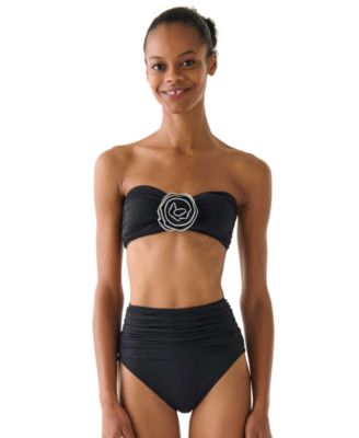 Women's Bandeau Top and Ruched High-Waist Bikini Bottoms 