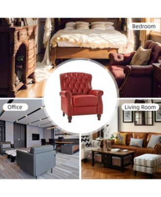 Justine Wooden Upholstery Genuine Leather Recliner with Tufted Back