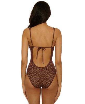 Women's Color Play Crochet Plunge One-Piece Swimsuit
