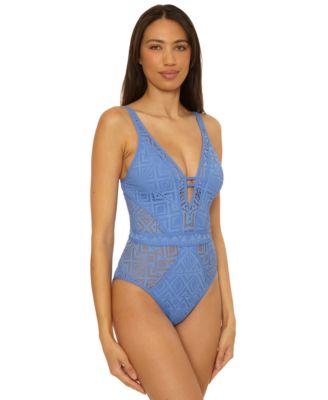 Women's Color Play Crochet Plunge One-Piece Swimsuit
