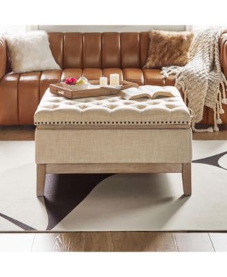 Upholstered Storage Cocktail Ottoman with Solid Wood Legs