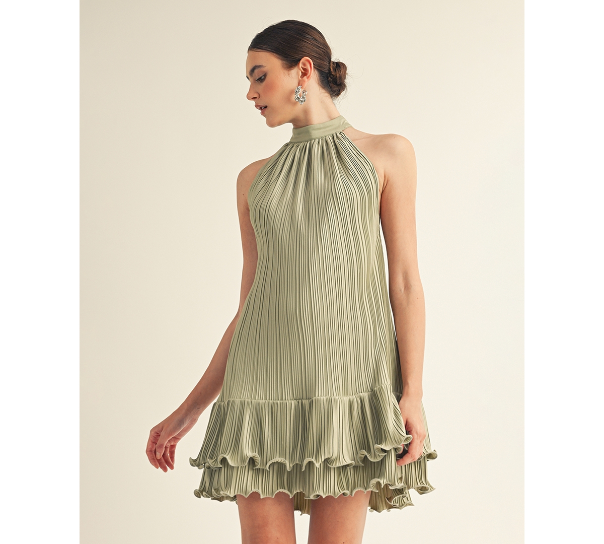 Arose Studio, Inc Women's Celestine Halter Neck Ruffle Bottom Mini Dress