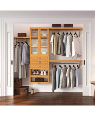 Solid Wood Closet Organizer with 3 Drawers and Glass Doors