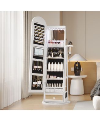 360&deg; Swivel Jewelry Armoire with LED Lights & Lockable Mirror