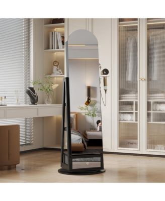 360&deg; Swivel Jewelry Armoire with LED Lights & Lockable Mirror