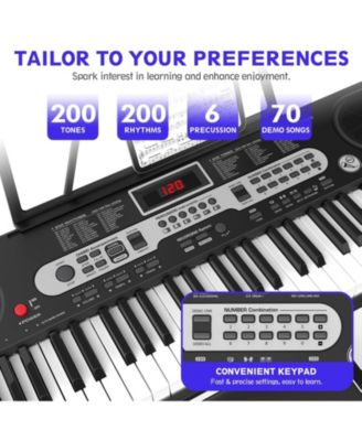 61-Key Electronic Keyboard Piano with Lighted Keys, Teaching Modes, Headphones, Stand