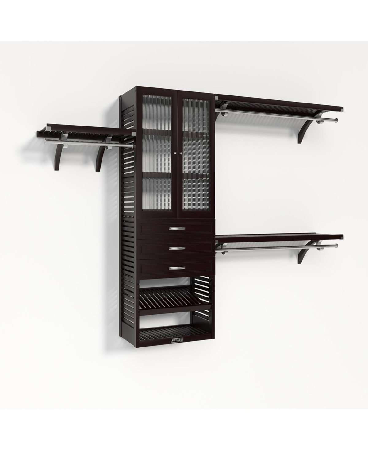 John Louis Home Solid Wood Walk-In Closet Organizer with 3 Drawers and Glass Doors