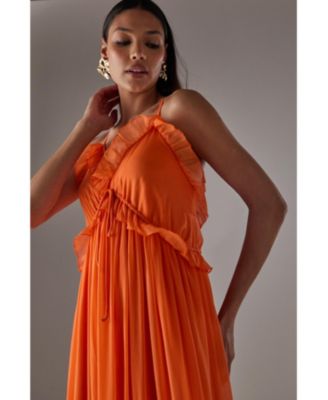 Women's Chiffon Ruffle Strappy Floaty Maxi Dress