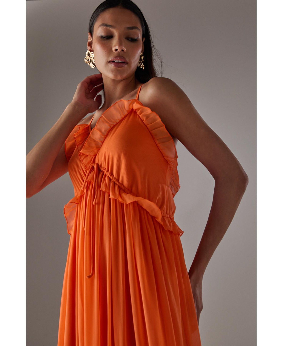 Warehouse Women's Chiffon Ruffle Strappy Floaty Maxi Dress