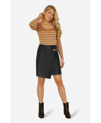 Women's Faux Leather Wrap Mini Skirt