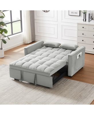 Convertible Velvet Loveseat Sleeper Sofa, 3-in-1 Pull Out Couch Bed with Adjustable Backrest, Toss Pillows & Pockets for Apartment