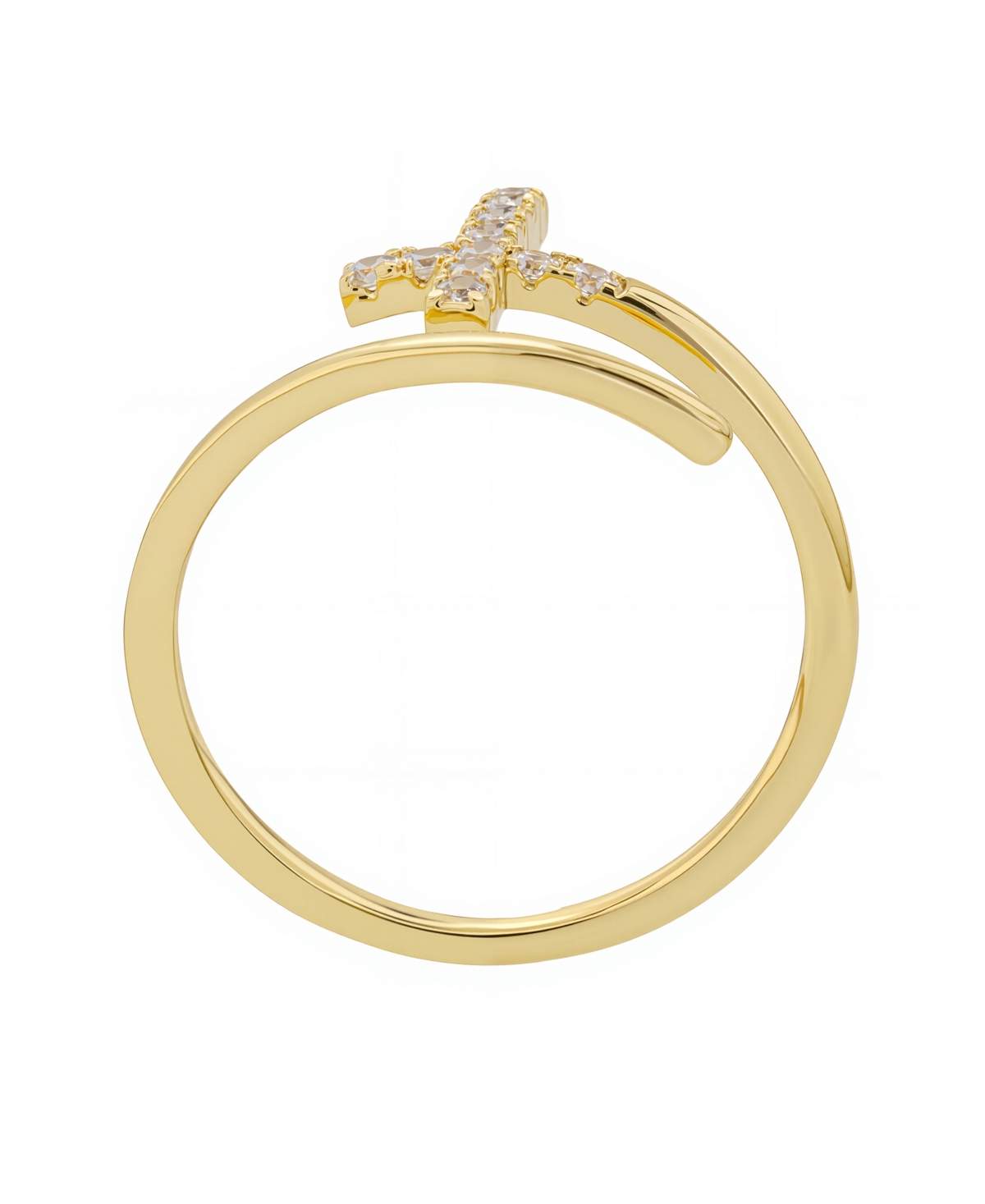 Unwritten Cubic Zirconia Gold Plated Cross Bypass Ring In Gold