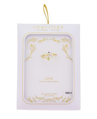 Cubic Zirconia Gold Plated Heart Bypass Ring